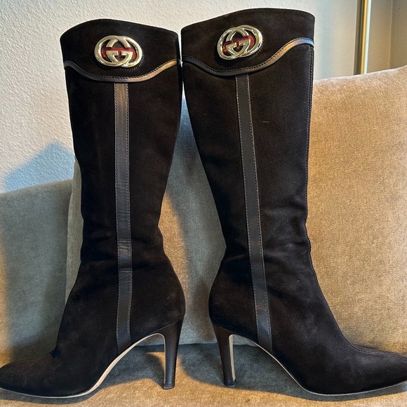 GUCCI Black Suede 3.5" Heel Boots Made in Italy - Picture 1 of 4